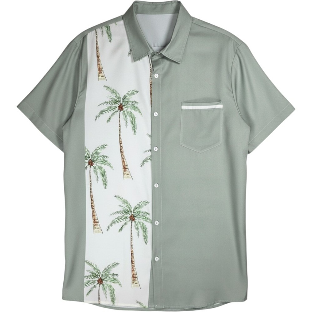 Hawalili‎ Palm Tree Graphic Button Down Shirt Men's XL Sage Green 1338850#
